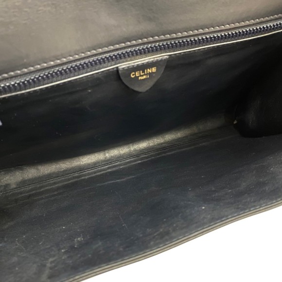 CELINE Circle Logo Metal Fittings Calf Leather Genuine 2way Shoulder Bag Poch... - Picture 9 of 10